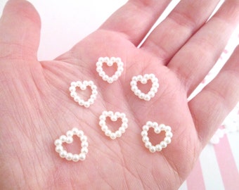 20 Small Pearlized Open Heart Cabochons, Ivory Cell Phone Deco, #1243
