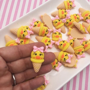 5 Gelbe Enten Gummienten Eistüte Harz Flatbacked Cabochons, Kawaii Decoden IceCream Acryl Plastik Cabochons 1230b