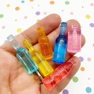 15 Miniature 3d Colorful Assorted Flat Bottom Resin Liquor Bottle Cabochons, Kawaii Acrylic Plastic Drink Cabs, 1560b