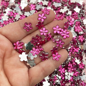 200 Flatbacked 10 mm Hot Pink Magenta Silber gesichert Acryl Kunststoff Strass Cabochons, Harz facettierte Flower Cabochons, H505