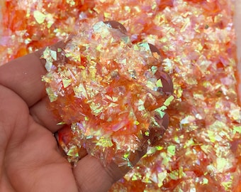 10 or 50 Grams Orange Cellophane Solvent Resistant Iridescent Glitter Sprinkle Toppings, Slime Supplies, Shard Confetti CEL 16