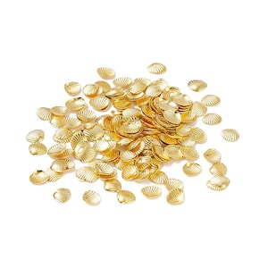 50 Tiny 6mm Gold Toned Metallic Seashell Clam Sea Shell Cabochons, Cute Kawaii Nail Clamshell Cabs L302