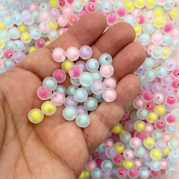 80 Multicolor Pastel Frosted 8m Bead in Bead, Resin Gumball Beads,  Frog Spawn Beads J135