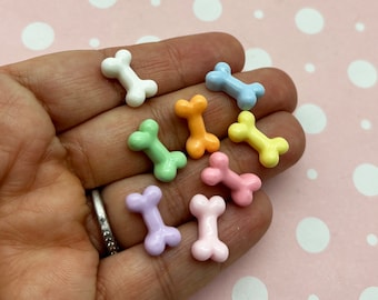 12 Assorted Small Pastel Dog Bone Cabochons, Doggie Treat Cabs 599