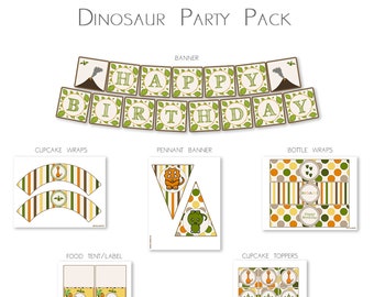 Pack de fête de dinosaure, décorations de fête imprimables