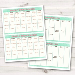 Weekly Menu Planner & Shopping List - Instant Download!