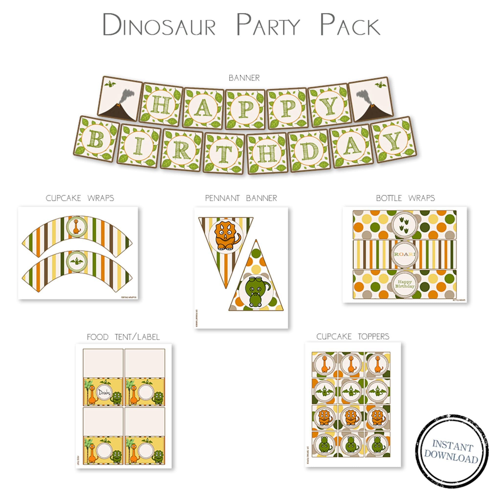 Dinosaur Party Pack, Printable Party Decorations - Etsy