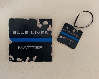 Thin Blue Line, Blue Lives Matter - Stone Art Dsiplay - Police Gift