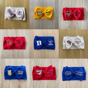 May include: Nine different headbands featuring various college logos and slogans. The headbands are made from a soft, stretchy material and are ideal for displaying your team spirit. The headbands come in a range of colours, including red, blue, yellow, and white.