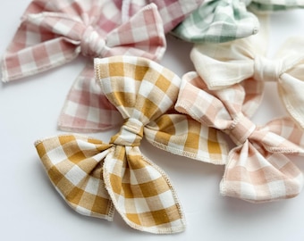 Gingham Hair Bows - Baby Girl Headbands - Bow Hair Clips
