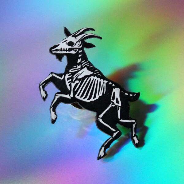 Goat Skeleton Pin, black and white, laser cut acrylic