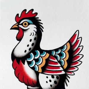 Chicken art print, 5x7 inches, unframed print on matte photo paper
