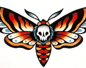 Hawkmoth art print, 5x7 inches, unframed print on matte paper