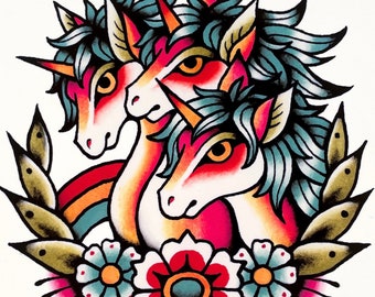 Pharaoh’s Unicorns art print, 6x6 inches, unframed print on matte paper