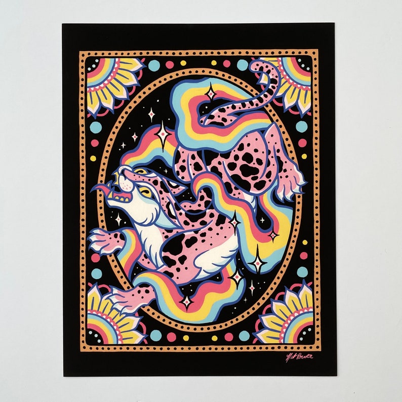 Rainbow Jaguar art print, 8.5x11 inches, unframed print on matte photo paper image 1
