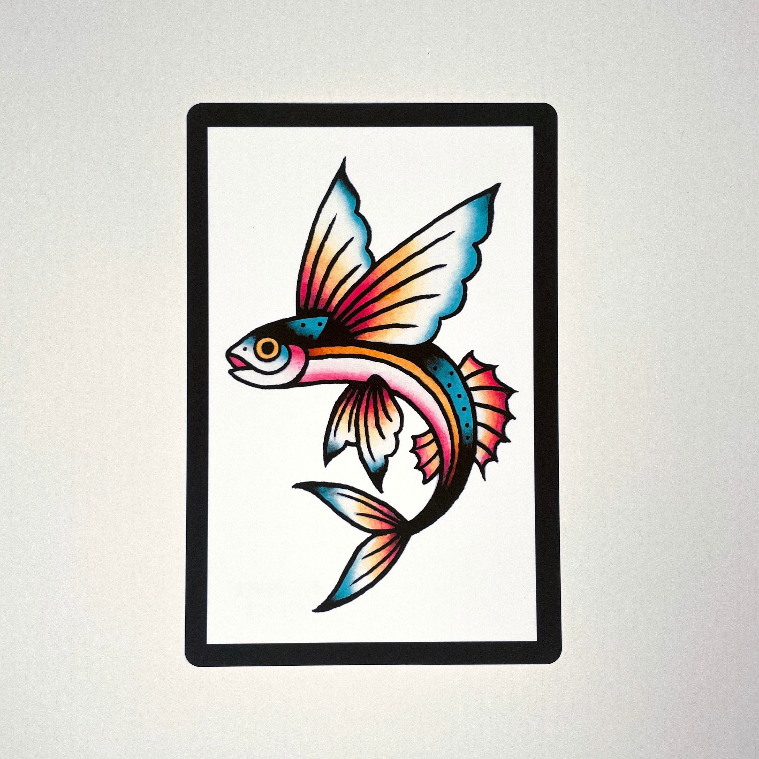 Flying Fish Tattoo Traditional