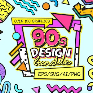 90s Design Bundle SVG Ai EPS PNG, Memphis Graphics, Nineties Nostalgia, Retro, 90s Pattern, 90s vector elements, retro clipart, 90s vector