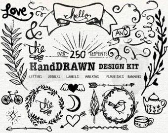 HandDrawn Design Kit, Rustic Chalk Art Bundle, Design Elements, Chalkboard Ornaments, Ink Stamp, Chalk elements, Cute stamp, Chalk Design