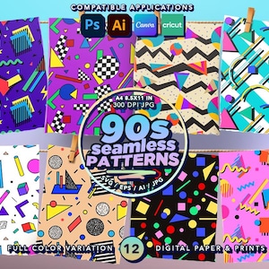 90er Jahre digitales Papier, 90er Jahre Tapete, 90er Jahre Muster, 90er Jahre nahtlose Muster, Retro Muster, digitales Retro Papier, 90er Jahre png, flippige digitale Muster