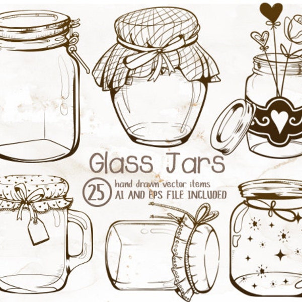 Mason Jar Clipart: Vintage Glass Jar Graphics (AI, EPS, PNG)