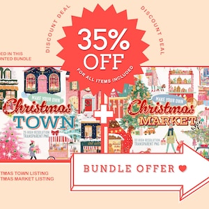 Christmas Town watercolor clipart, Cute Christmas houses png, Christmas designs, holiday png, Christmas background, vintage holiday print image 6