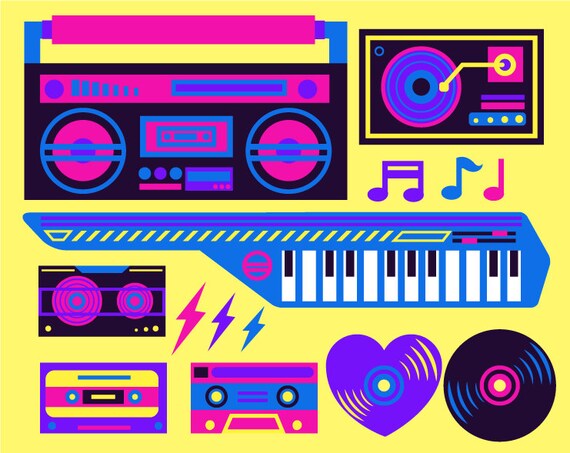 80er 80er Jahre Musik Clipart Musik Clipart Neon Farbe Etsy