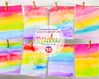 Rainbow Watercolor Digital Paper: Colorful Texture Backgrounds (Digital Download)