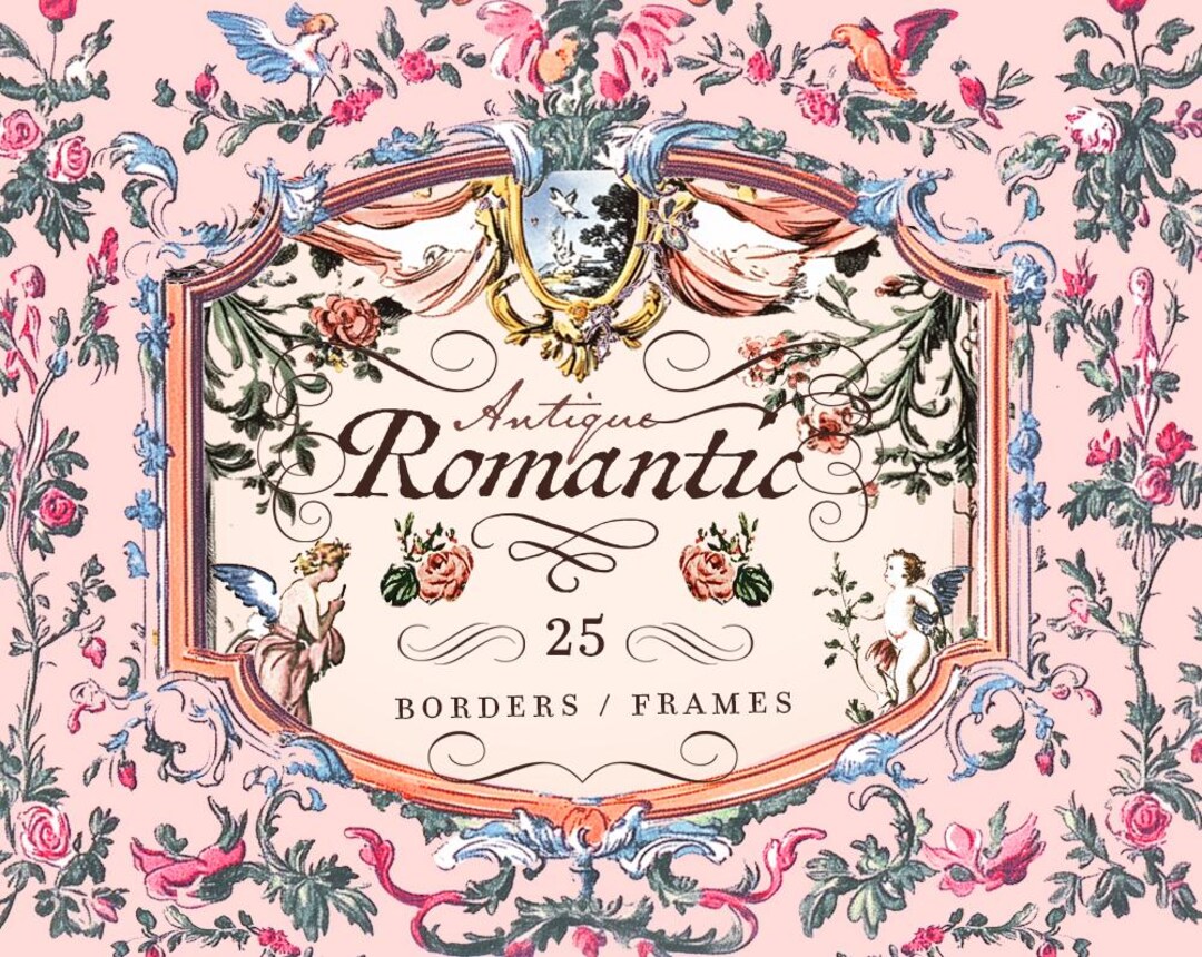 Valentines Frames Rococo Clipart, Bucolic Vintage Clipart, Floral ...