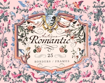 Floral Rococo Frames Clipart: Vintage Wedding Template (PNG)