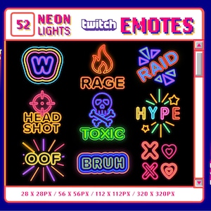 Neon Text Twitch Emotes, Twitch and Discord Emotes Bundle, Lurk emote, Omg emote, GG emote, Lol emote, Raid emote, Ban emote, Hype emote