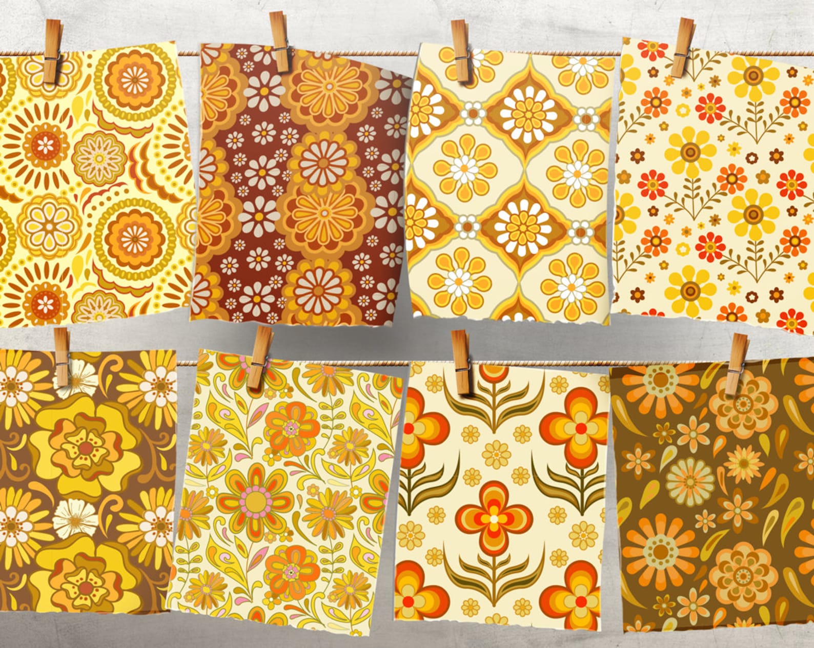 Vintage Groovy Floral Patterns Digital Paper, 70s Retro Floral Pattern ...