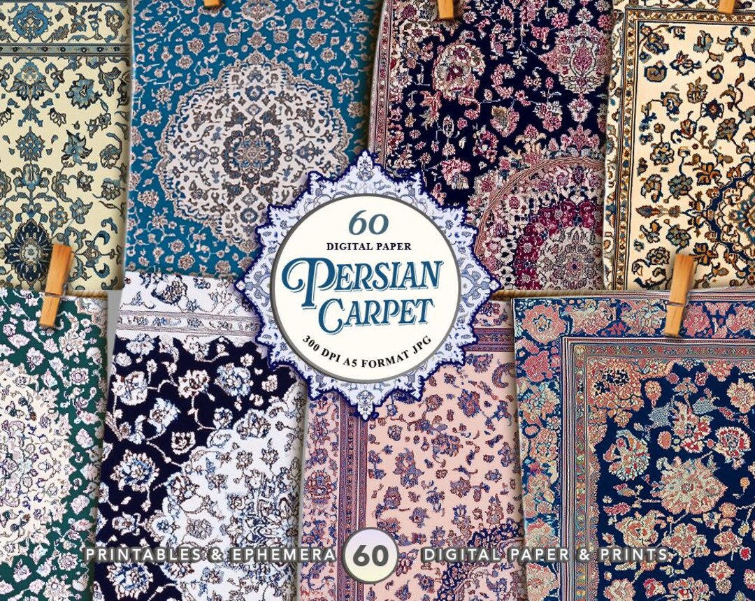 Ephemera Rug Persian Rugs Digital Paper, Elegant Chic Printable, Antique Book ...