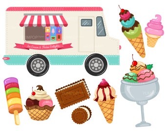 Ice Cream and Sundae clipart, Food clipart, Ice Cream Truck clipart, Popsicles clipart, Sundaes clipart, Food drawings, Desserts clipart