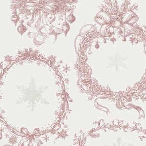 Vintage French toile Christmas card designs featuring elegant holiday wreaths, ribbons, doves, holly, ornaments, and gifts. Perfect for DIY printable Christmas cards, festive invitations, holiday stationery, gift tags, and scrapbooking projects. High-resolution PNG and SVG clipart frames and borders in red, gold, green, and blue tones. Ideal for crafters, Etsy sellers, and print-on-demand Christmas projects in a timeless vintage Noël en Toile style.
