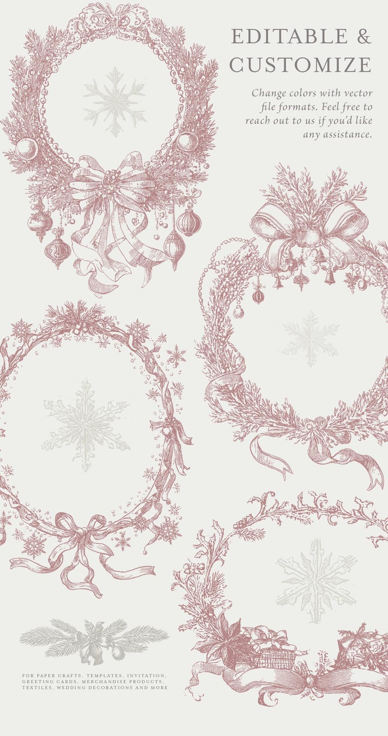 Vintage French toile Christmas card designs featuring elegant holiday wreaths, ribbons, doves, holly, ornaments, and gifts. Perfect for DIY printable Christmas cards, festive invitations, holiday stationery, gift tags, and scrapbooking projects. High-resolution PNG and SVG clipart frames and borders in red, gold, green, and blue tones. Ideal for crafters, Etsy sellers, and print-on-demand Christmas projects in a timeless vintage Noël en Toile style.