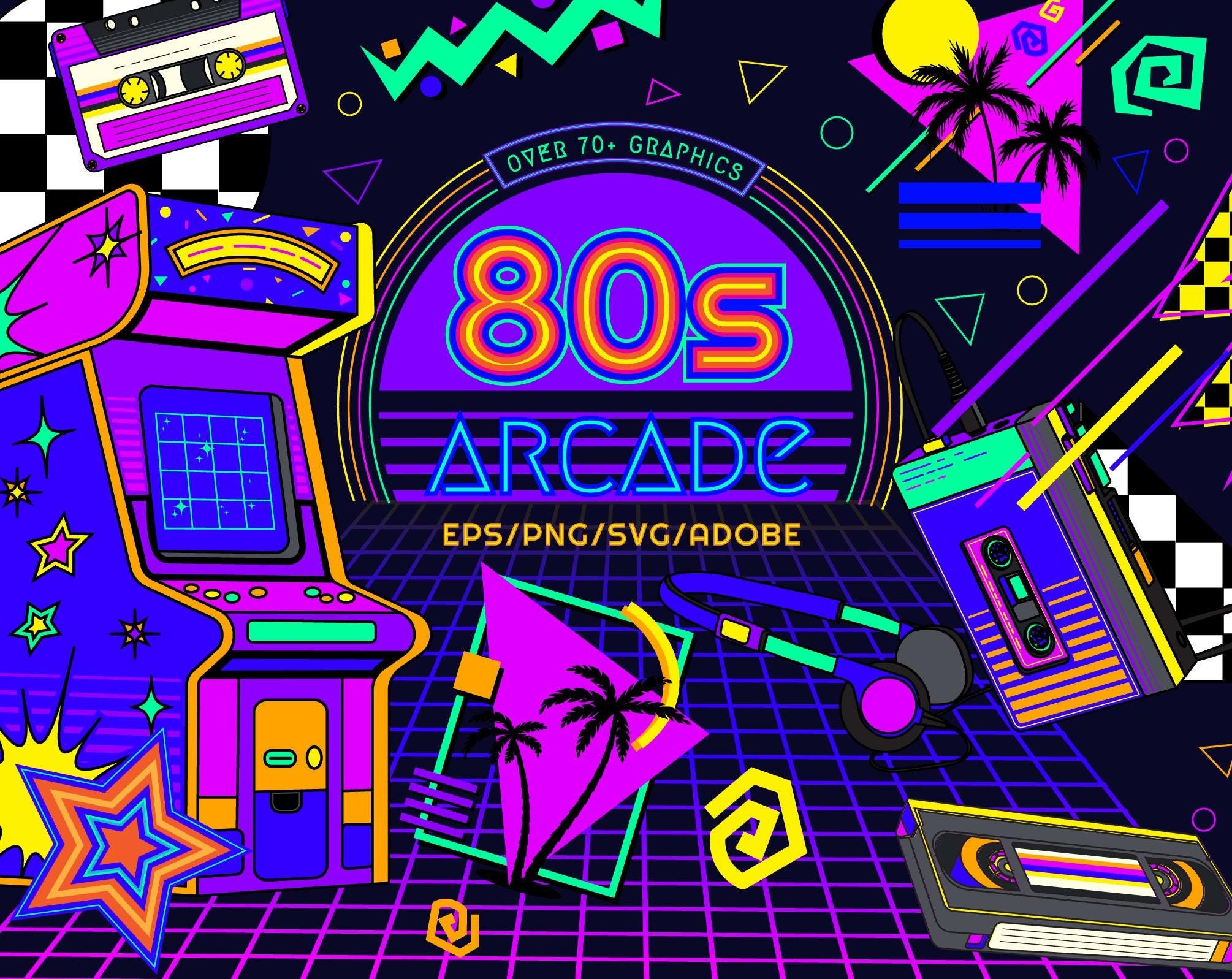 80s Retro Graphics Bundle: Memphis Clipart, Vector Elements (SVG, Ai ...