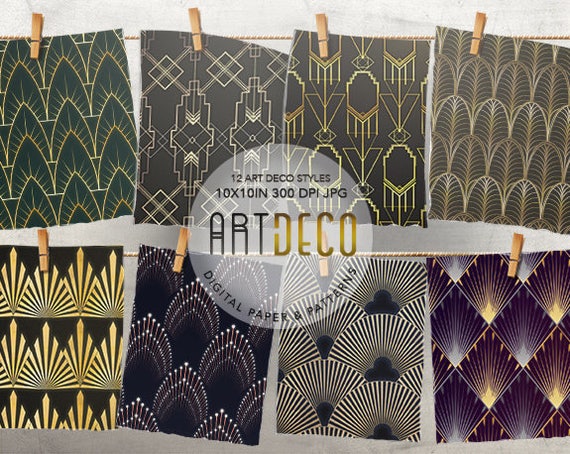 Art Deco Digital Paper Art Deco Wallpaper Gold Patterns Etsy