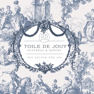 Toile De Jouy SVG, Toile-patronen, chinoiserietextiel, blauwe naadloze patronen, Franse stofprint, chintzpatroon, Franse toile-kunstwerken