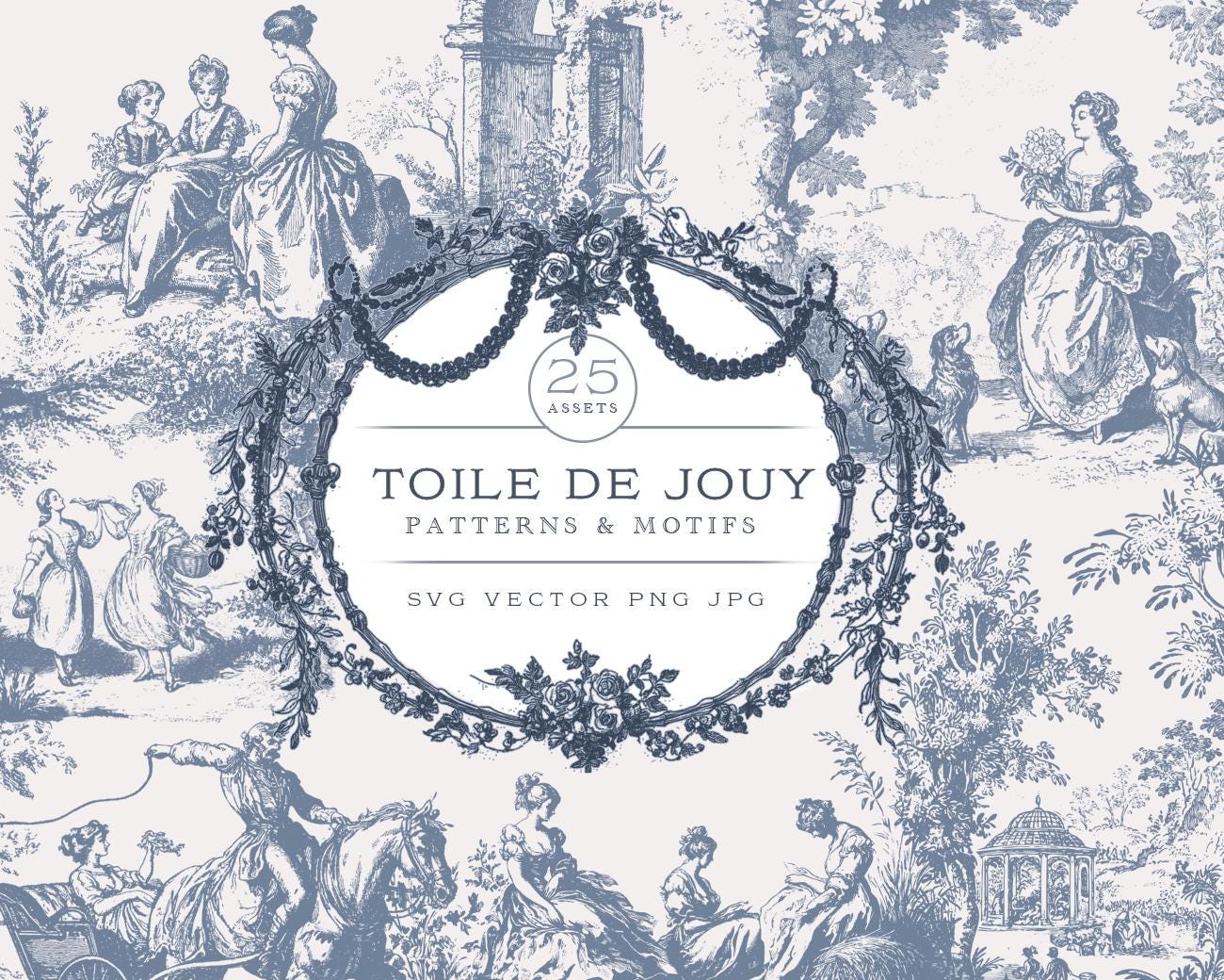 Toile De Jouy SVG, Toile Patterns, Chinoiserie Textile, Blue Seamless Patterns, French Fabric Print, Chintz pattern, French Toile artwork