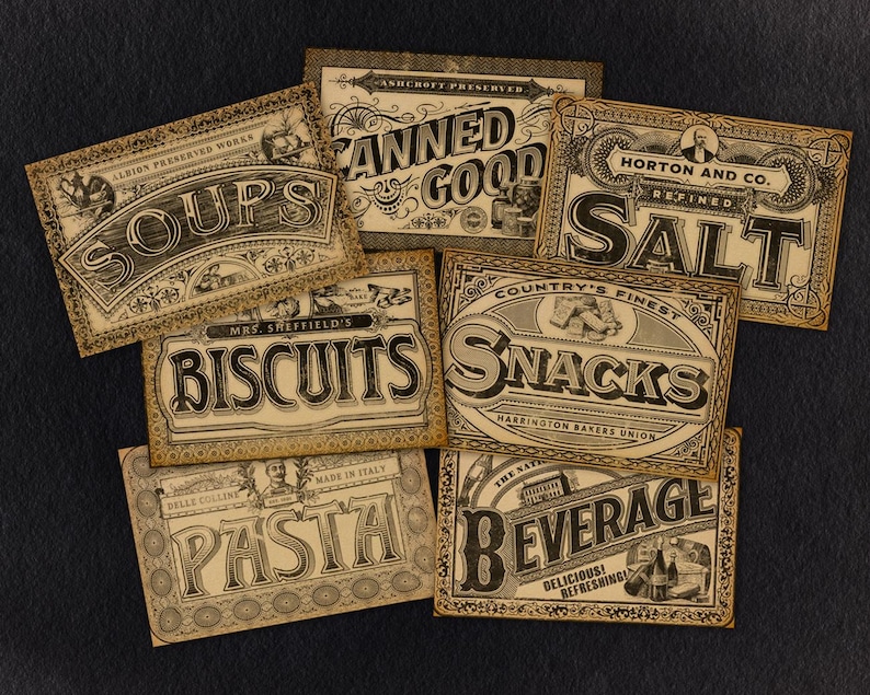 Primitive Pantry Labels, Rustic Country Kitchen Farm Journal, Antique ...