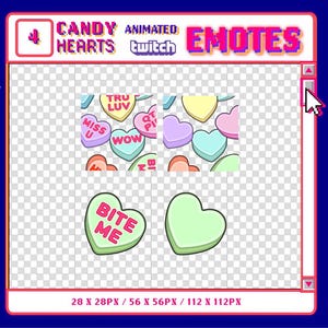 Animated Candy Hearts Twitch Emote Rain Drop Cute Kawaii Emote, Valentine&#39;s Day Emote GIF, Animated Twitch Discord Youtube, Premade Emote