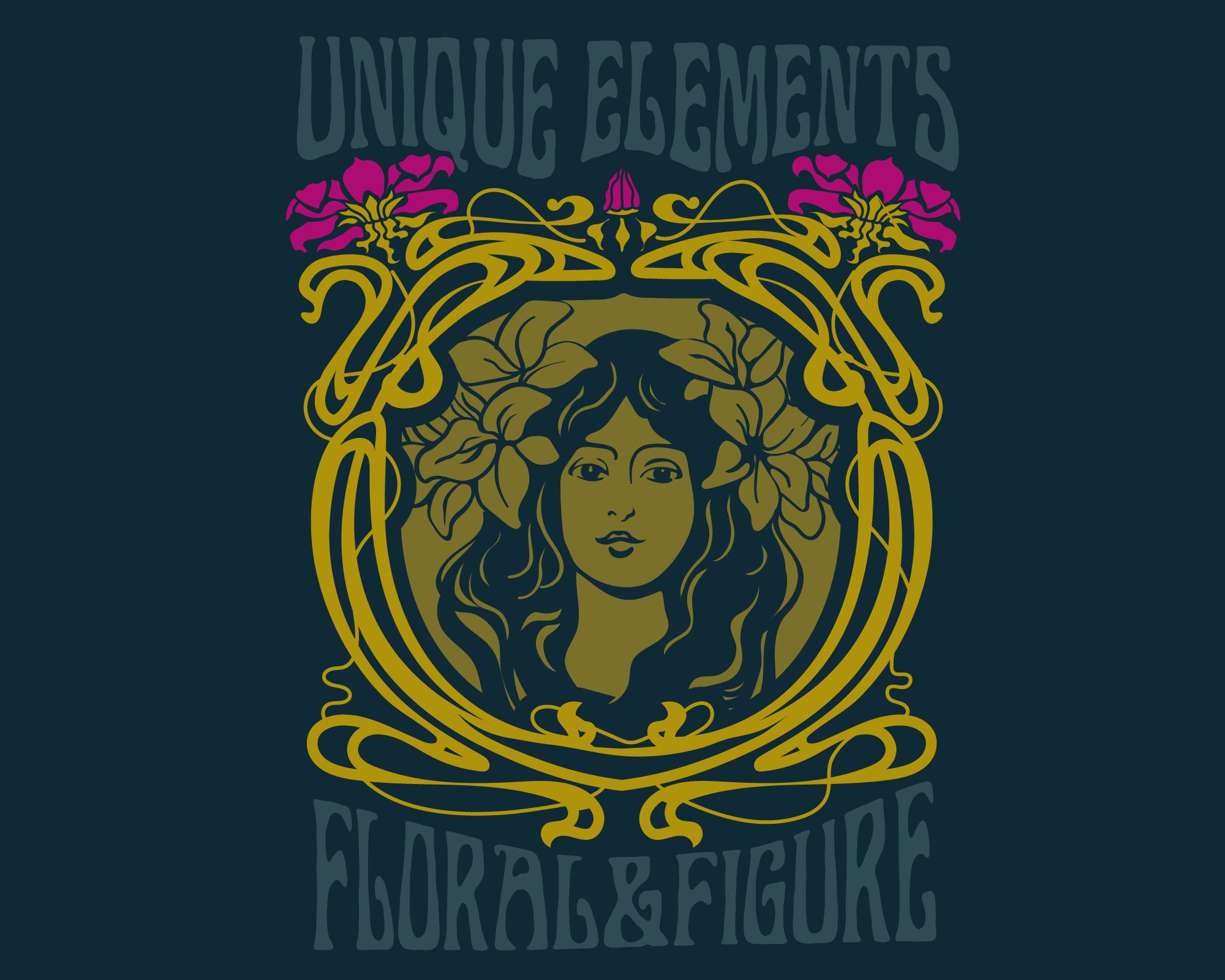 アート・デザイン・音楽 Botanical Vaudeville Psychedelic Art Nouveau Design Bundle SVG Ai EPS PNG Cricut