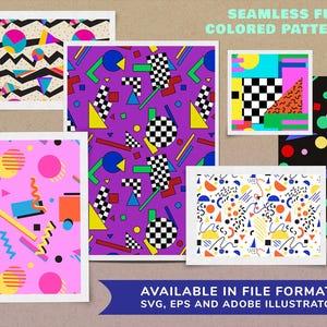 90s Memphis Seamless Patterns: Retro Digital Paper (SVG, EPS, Ai) image 4