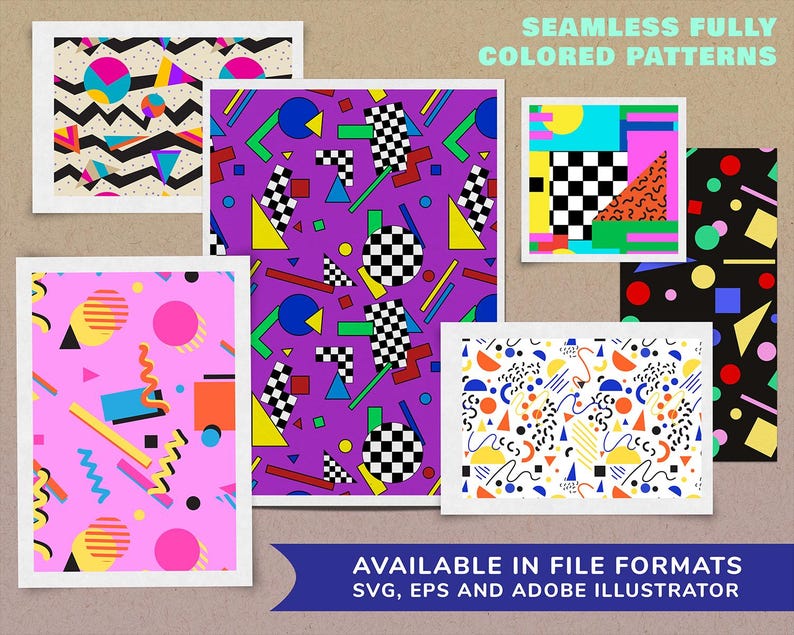 90s Memphis Seamless Patterns: Retro Digital Paper (SVG, EPS, Ai) image 4