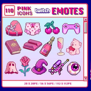 110 Pink Twitch Emotes: Kawaii Pixel Art Bundle (Digital Download)