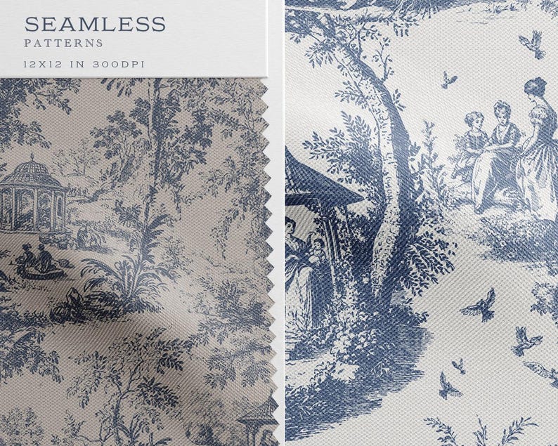 Toile De Jouy SVG, Toile Patterns, Chinoiserie Textile, Blue Seamless ...