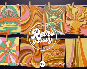 Papel digital retro de los 70: remolinos y texturas geniales (SVG, EPS, AI)