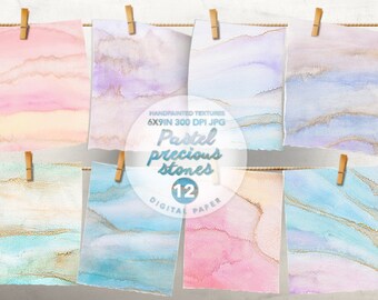 Pastel Gemstone Digital Paper: Agate Marble Textures (Digital Download)