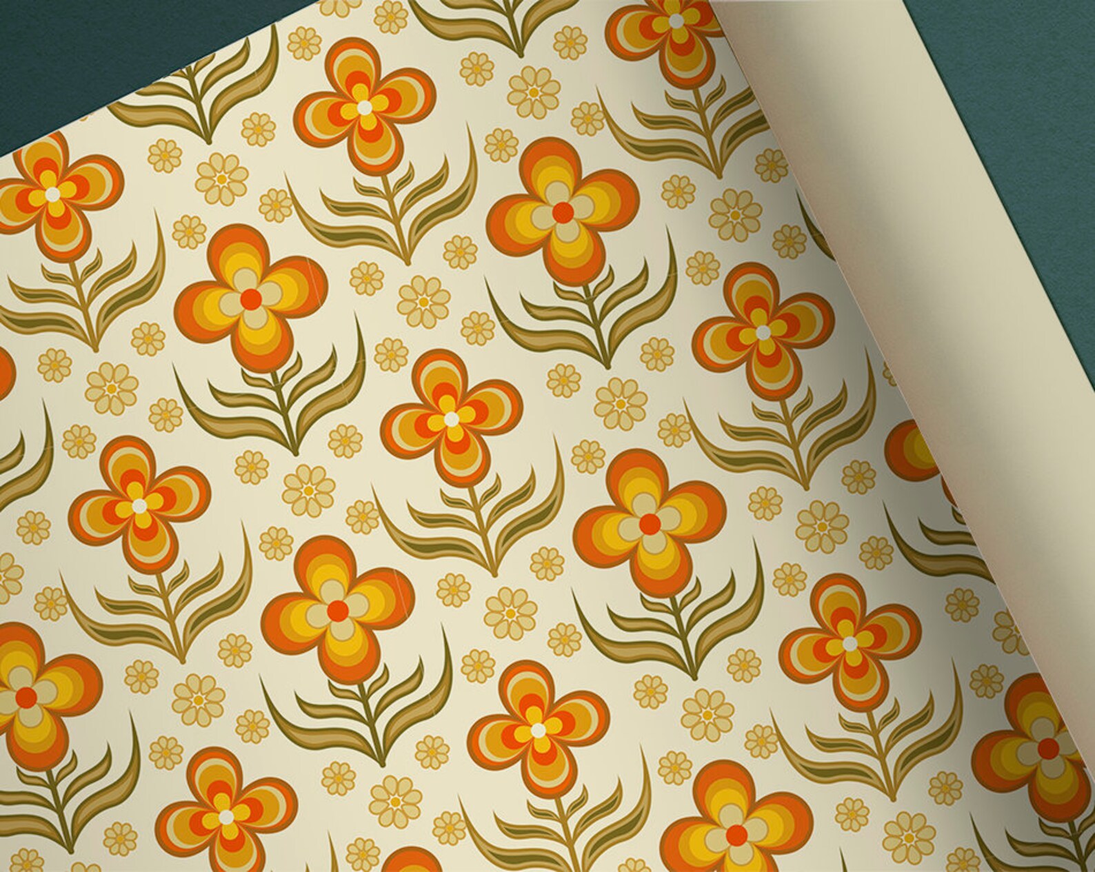 Vintage Groovy Floral Patterns Digital Paper, 70s Retro Floral Pattern ...