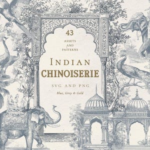 Indyjski chinoiserie SVG, projekty ślubne Mogołów, luksusowe wzory boho, orientalne grafiki Grandmillenial Chintz